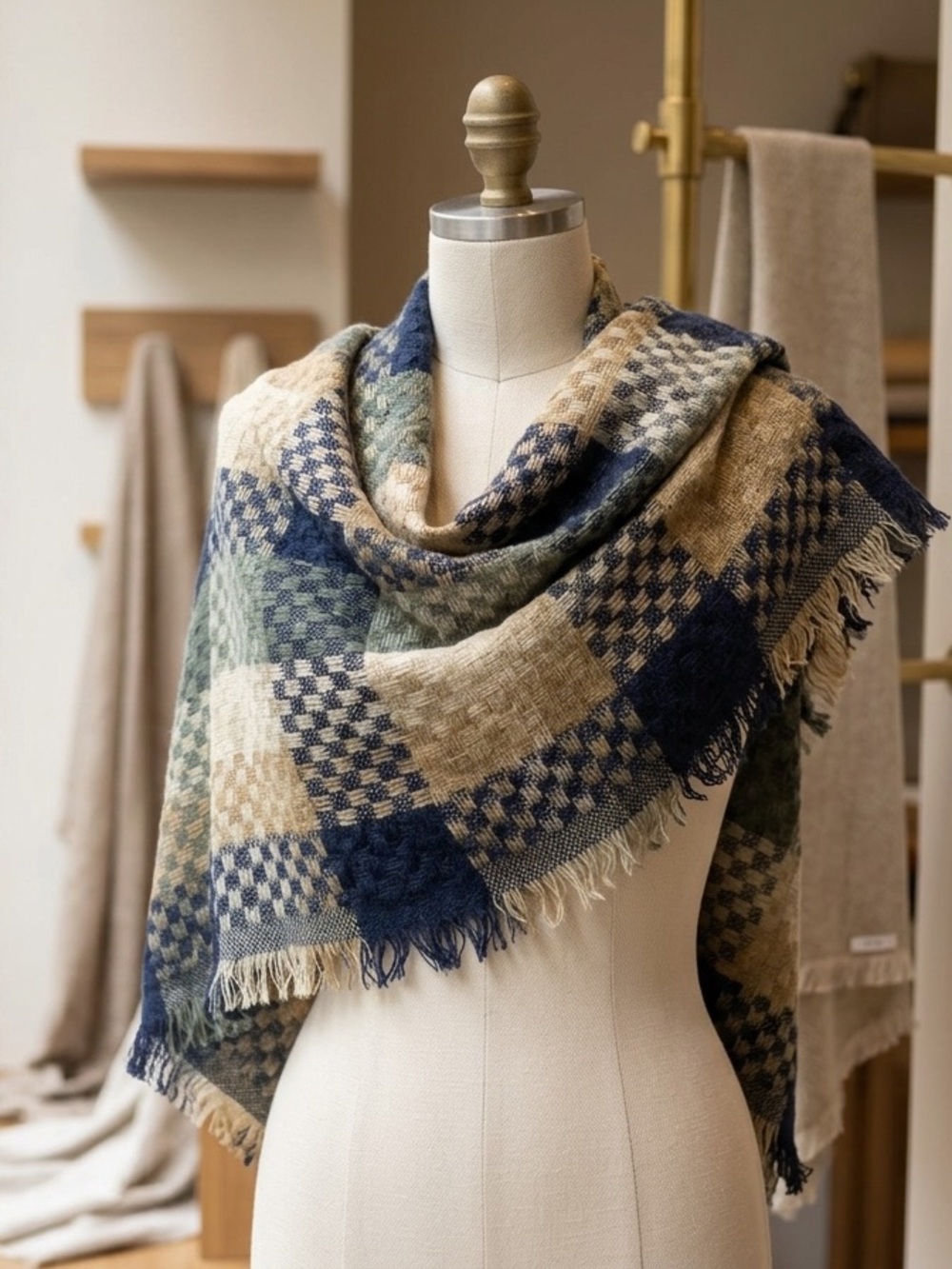 Cozy Plaid Fringe Infinity Scarf